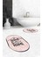 Dijital Baskılı Yıkanabilir Home Sweet Yazılı Ikili Oval Banyo Halısı Paspas, Klozet-14-Pembe, 5
