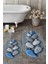 3d Dijital Baskılı Yıkanabilir Ayak Izi Desenli Ikili Oval Banyo Halısı Paspas, Klozet-15-Mavi, 1