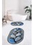 3d Dijital Baskılı Yıkanabilir Ayak Izi Desenli Ikili Oval Banyo Halısı Paspas, Klozet-15-Mavi, 2