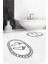 Dijital Baskılı Yıkanabilir Çerçeveli Ayak Izi Desenli Ikili Oval Banyo Halısı, Klozet-19-Beyaz, 4