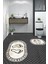 Dijital Baskılı Yıkanabilir Çerçeveli Ayak Izi Desenli Ikili Oval Banyo Halısı, Klozet-19-Kahve, 5