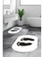 Dijital Baskılı Yıkanabilir Sade Ayak Izi Desenli Ikili Oval Banyo Halısı, Klozet-21-Beyaz, 5