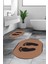 Dijital Baskılı Yıkanabilir Sade Ayak Izi Desenli Ikili Oval Banyo Halısı, Klozet-21-Kahve, 5