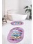 Dijital Baskılı Yıkanabilir Renkli Etnik Yaprak Desen Ikili Banyo Halısı Oval, Klozet-25-Pembe, 1