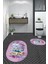 Dijital Baskılı Yıkanabilir Renkli Etnik Yaprak Desen Ikili Banyo Halısı Oval, Klozet-25-Pembe, 4