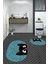 Dijital Baskılı Yıkanabilir Kedi Desenli Ikili Banyo Halısı Paspas Oval, Klozet-40-Mavi, 1