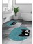 Dijital Baskılı Yıkanabilir Kedi Desenli Ikili Banyo Halısı Paspas Oval, Klozet-40-Mavi, 2