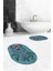 Dijital Baskılı Yıkanabilir Baykuş Desenli Ikili Banyo Halısı Paspas Oval, Klozet-35-Mavi, 1