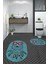 Dijital Baskılı Yıkanabilir Baykuş Desenli Ikili Banyo Halısı Paspas Oval, Klozet-35-Mavi, 2
