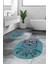 Dijital Baskılı Yıkanabilir Baykuş Desenli Ikili Banyo Halısı Paspas Oval, Klozet-35-Mavi, 3