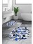 3d Dijital Baskılı Yıkanabilir Kelebek Desenli Ikili Banyo Halısı Paspas Oval, Klozet-44-Mavi, 2