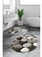 3d Renkli Taş Desenli Yıkanabilir Kolay Silinir Ikili Banyo Halısı Paspas Oval, Klozet-46-Kahve, 1