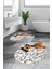 3d Kelebek Desenli Yıkanabilir Kolay Silinir Ikili Banyo Halısı Paspas Oval, Klozet-45-Kahve, 1