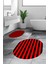Dijital Baskılı Yıkanabilir Çizgili Modern Ikili Banyo Halısı Paspas Oval, Klozet-50-Kırmızı, 1