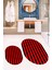 Dijital Baskılı Yıkanabilir Çizgili Modern Ikili Banyo Halısı Paspas Oval, Klozet-50-Kırmızı, 2