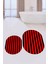 Dijital Baskılı Yıkanabilir Çizgili Modern Ikili Banyo Halısı Paspas Oval, Klozet-50-Kırmızı, 3