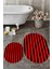 Dijital Baskılı Yıkanabilir Çizgili Modern Ikili Banyo Halısı Paspas Oval, Klozet-50-Kırmızı, 4