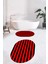 Dijital Baskılı Yıkanabilir Çizgili Modern Ikili Banyo Halısı Paspas Oval, Klozet-50-Kırmızı, 5