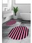 Dijital Baskılı Yıkanabilir Çizgili Modern Ikili Banyo Halısı Paspas Oval, Klozet-50-Pembe, 1