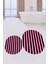 Dijital Baskılı Yıkanabilir Çizgili Modern Ikili Banyo Halısı Paspas Oval, Klozet-50-Pembe, 3
