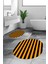 Dijital Baskılı Yıkanabilir Çizgili Modern Ikili Banyo Halısı Paspas Oval, Klozet-50-Turuncu, 1
