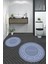 Dijital Baskılı Yıkanabilir Desenli Bathroom Yazılı Yuvarlak Banyo Paspası, Klozet-05-Mavi, 1