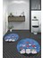 Dijital Baskılı Yıkanabilir Kalipli Kediler Desenli Ikili Banyo Halısı Yuvarlak, Klozet-42-Mavi, 3