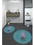 Dijital Baskılı Yıkanabilir Modern Çiçekli Ikili Banyo Halısı Paspas Yuvarlak, Klozet-29-Mavi, 5