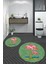 Dijital Baskılı Yıkanabilir Flamingo Desenli Ikili Banyo Halısı Paspas Yuvarlak, Klozet-30-Yeşil, 5