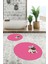 Dijital Baskılı Yıkanabilir Sevimli Köpek Ikili Banyo Halısı Paspas Yuvarlak, Klozet-38-Pembe, 5