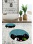 Dijital Baskılı Yıkanabilir Kedi Desenli Ikili Banyo Halısı Paspas Yuvarlak, Klozet-40-Mavi, 4