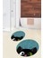 Dijital Baskılı Yıkanabilir Kedi Desenli Ikili Banyo Halısı Paspas Yuvarlak, Klozet-40-Mavi, 5