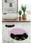Dijital Baskılı Yıkanabilir Kedi Desenli Ikili Banyo Halısı Paspas Yuvarlak, Klozet-40-Pembe, 4