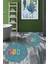 Dijital Baskılı Yıkanabilir Renkli Kediler Desenli Ikili Banyo Halısı Yuvarlak, Klozet-41-Mavi, 2