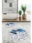 3d Kelebek Desenli Yıkanabilir Kolay Silinir Ikili Banyo Halısı Paspas Yuvarlak, Klozet-45-Mavi, 3