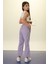 Lila Beautiful Yazılı Geniş Paça Kız Çocuk Keten Pantolon 18442 4