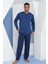 Erkek Uzun Kol Midi Yaka Indigo Pijama Takımı C9T2N5O3 1