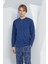 Erkek Uzun Kol Midi Yaka Indigo Pijama Takımı C9T2N5O6 2