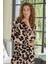 Kadın Uzun Kol Önden Düğmeli Leopar Pijama Takım C7T0N112 5