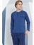 Erkek Uzun Kol Midi Yaka Indigo Pijama Takımı C9T2N2O3 2