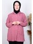 8707 Pembe Kadın Rahat Kesim Taşlı Önü Düğmeli Kolları Katlamalı Gömlek 1