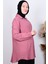 8707 Pembe Kadın Rahat Kesim Taşlı Önü Düğmeli Kolları Katlamalı Gömlek 2