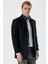 Siyah Kaşe Mono Yaka Kapitoneli Astar Slim Fit Dar Kesim Klasik Kaban 1008235167 1