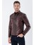 Bordo Gömlek Yaka Hakiki Deri Slim Fit Dar Kesim Casual Mont 1038235201 3
