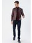 Bordo Gömlek Yaka Hakiki Deri Slim Fit Dar Kesim Casual Mont 1038235201 4