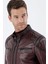 Bordo Gömlek Yaka Hakiki Deri Slim Fit Dar Kesim Casual Mont 1038235201 5