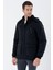 Siyah Kapüşonlu Pamuklu Astarlı Comfort Fit Rahat Kesim Casual Kaban 1008235169 5
