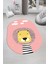 Dijital Baskılı Kaymaz Yıkanabilir Zürafa Desenli Oval Çocuk Odası Halısı, O-Çocuk-25-Pembe, 3