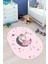 Kaymaz Taban Yıkanabilir Ayda Oturan Prenses Desenli Oval Çocuk Odası Halısı, O-Çocuk-13-Pembe, 1