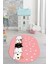 Sevimli Kediler Baskılı Yıkanabilir Kaymaz Oval Çocuk Odası Halısı, O-Çocuk-49-Pembe, 4